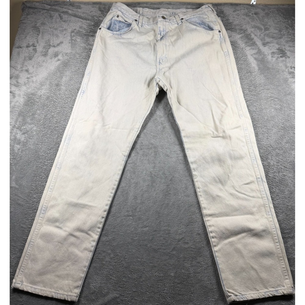 Vtg Wrangler Jeans Mens 38x32 Fits 34x32 Bleach Wash Light Blue Denim Western